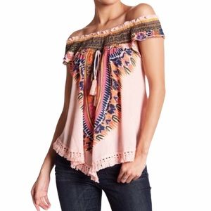 new Meghan LA ꕥ Kingston Print Fringe Top ꕥ Pink